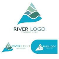 Logos of rivers, creeks, riverbanks and streams, tributaries, riverbanks with a combination of mountains and agricultural land with a modern and simple minimalist vector design concept