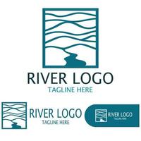 Logos of rivers, creeks, riverbanks and streams, tributaries, riverbanks with a combination of mountains and agricultural land with a modern and simple minimalist vector design concept