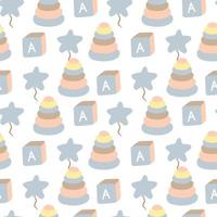 Nursery seamless pattern with kids toys. Childish vector fabric print.