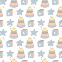 Nursery seamless pattern with kids toys. Childish vector fabric print.