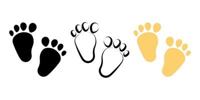 Baby footprints doodle silhouette icon set. Hand drawn foot print emblem. vector