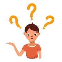 Confused man face. Simple flat vector illustration of question dilemma problem concept, isolated on white cartoon character, business asking analysis mark.