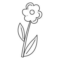 Flower doodle absrtact with leaves. Hand drawn outline vector illustration.