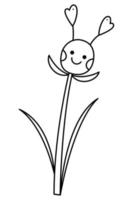 Flower character abstract doodle second. Hand drawn outline vector illustration.