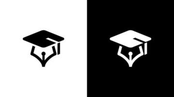 sombrero de graduación con monograma del logotipo de la pluma plantillas de diseños de estilo de ilustración de iconos en blanco y negro vector