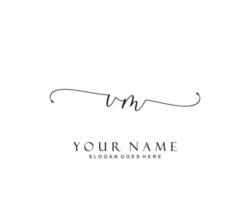 Initial VM beauty monogram and elegant logo design, handwriting logo of initial signature, wedding, fashion, floral and botanical with creative template. vector