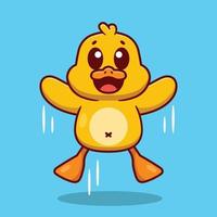 Cute duck character cartoon mascot is jumping vector