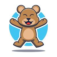 Cute bear logo mascot jumping happy cartoon illustration vector