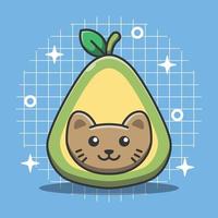 Cute cat avocado character vector illustration. Animal fruit cartoon.
