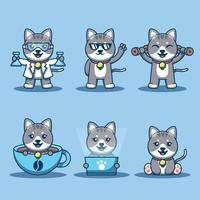 Cute Cat Mascot Set Cartoon Icon Illustration