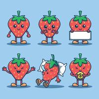 Cute strawberry characters in various poses vector