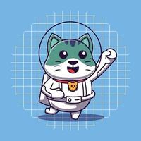 lindo gato en traje de astronauta ilustración de mascota de dibujos animados vector