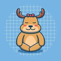 Cute deer meditating vector illustration. Flat cartoon style.