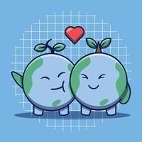 Cute earth character in love vector illustration. Flat cartoon designs. Earth Day.