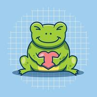 Cute frog character holding heart cartoon icon illustration vector