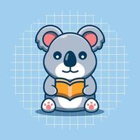 Cute koala reading a book vector illustration. Flat cartoon style