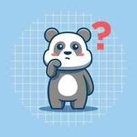 Cute panda is thinking vector illustration. Flat cartoon style.