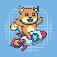 Cute squirrel character flying with rocket vector illustration. Flat cartoon style.