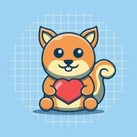 Cute squirrel character holding a heart vector illustration. Flat cartoon style.