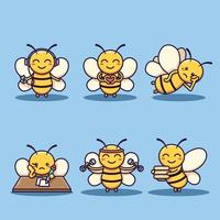 linda mascota de abeja establece ilustración de icono de dibujos animados vector