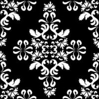 patrón de damasco antiguo sobre un fondo negro. papel tapiz transparente con arabescos en estilo oriental. en blanco y negro. vector. vector