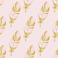 Colorful seamless pattern of pink gold feathers. Vector pattern with bird feathers for textiles, wallpaper or packaging.