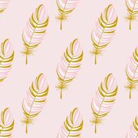 Colorful seamless pattern of pink gold feathers. Vector pattern with bird feathers for textiles, wallpaper or packaging.