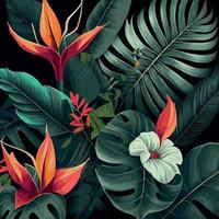fondo de bosque tropical verde hojas de monstera, hojas de palma, ramas. fondo de plantas exóticas para banner, plantilla, decoración, postal. follaje abstracto y papel tapiz botánico - vector
