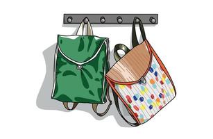 ilustración de dos bolsas colgadas en el diseño vectorial del dormitorio vector