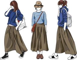 ilustración de una chica con camisa casual y vector de bolsa