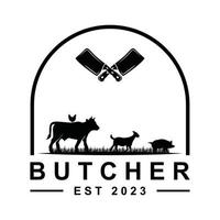 butcher logo vector with slogan template