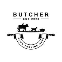 butcher logo vector with slogan template