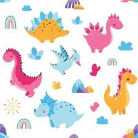 Set of cute dinosaurs, cute vector dinosaur illustrations, set of cartoon dinosaurs on white background, set of cartoon cacti, cute mountains