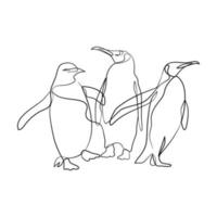 Penguin continuous one line art drawing vector