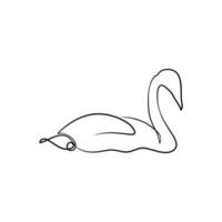 Swan continuous one line art drawing vector