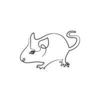 Rat mouse continuous one line drawing vector