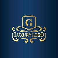 plantilla de logotipo de lujo con color dorado y fondo azul oscuro vector