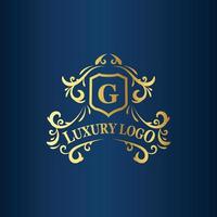 Luxury logo template with golden color and dark blue background vector