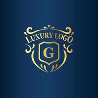 plantilla de logotipo de lujo con color dorado y fondo azul oscuro vector