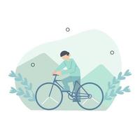 gente andando en bicicleta. hombres ciclistas. ciclistas en bicicleta en la naturaleza. ciclistas jóvenes y viejos felices. ilustración vectorial plana aislada sobre fondo blanco vector