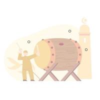 a Muslim who beats a drum in the month of Ramadan. with a flat design. vector