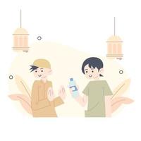 Illustration of Ramadan refusing to give people drink while fasting. sorry I'm fasting. vector