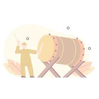 a Muslim who beats a drum in the month of Ramadan. with a flat design. vector