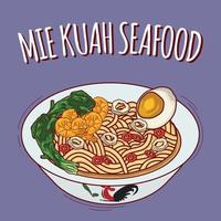 mie kuah ilustración de mariscos comida indonesia con estilo de dibujos animados vector