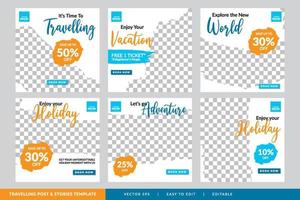 Travelling social media post and stories design template Premium Vector