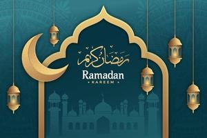 Ramadan kareem with lanterns and Mandala Background Premium Vector