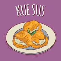 kue sus ilustración comida indonesia con estilo de dibujos animados vector