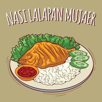 nasi lalapan mujair ilustración comida indonesia con estilo de dibujos animados vector