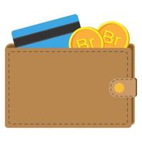 Wallet with Belarusian ruble coin and credit card. Vector flat illustration
