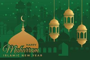 Beautiful Islamic New Year Green Gold Background vector